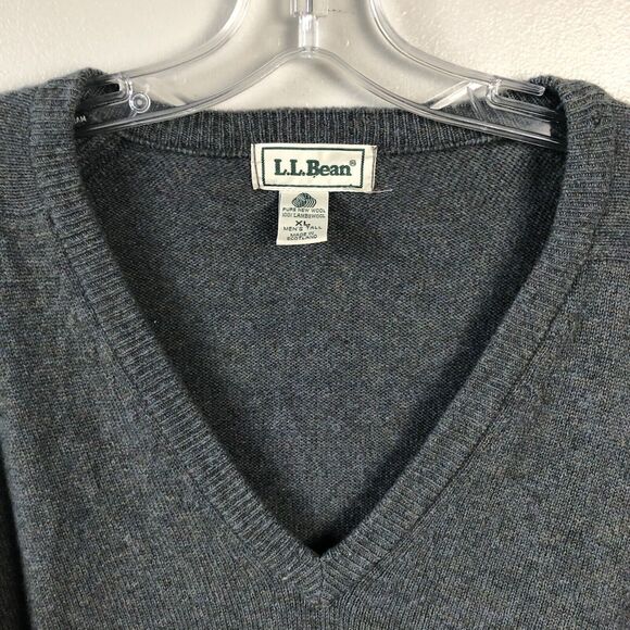 LL Bean Wool Sweater Mens XL Tall Gray 100% Lambswool Made in Scotland *Flaw* - Picture 5 of 16